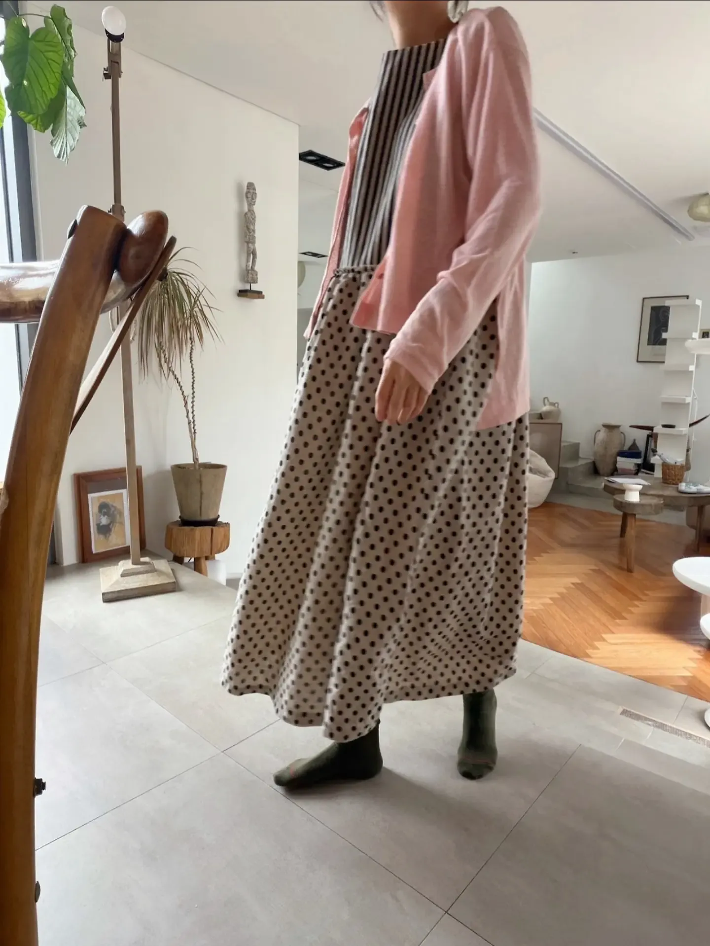 韓 直條點點無袖長洋