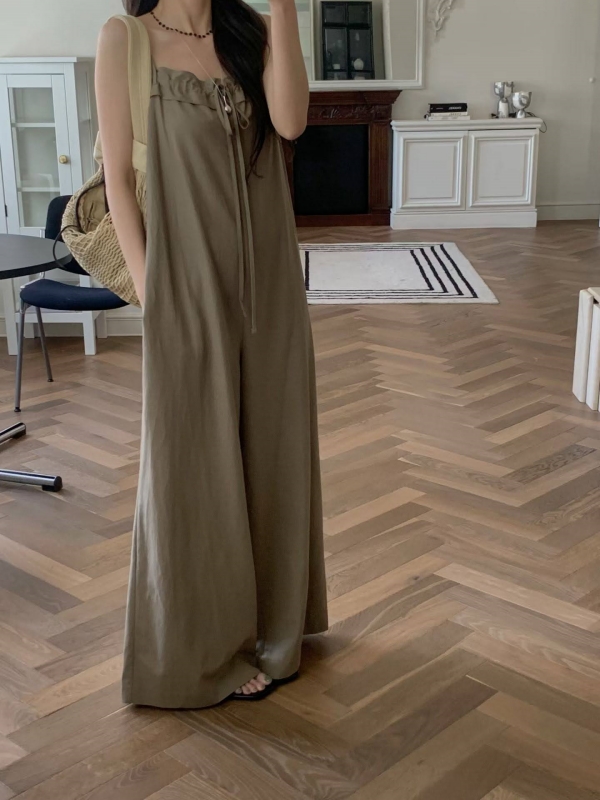 韓 細肩帶連身寬褲 2色