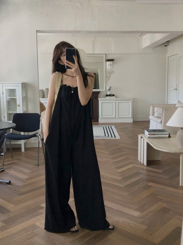 韓 細肩帶連身寬褲 2色