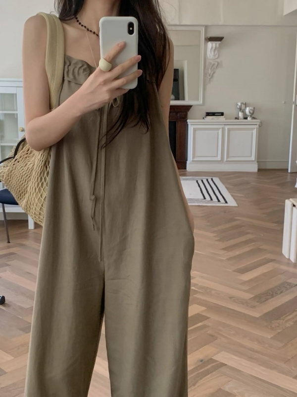 韓 細肩帶連身寬褲 2色