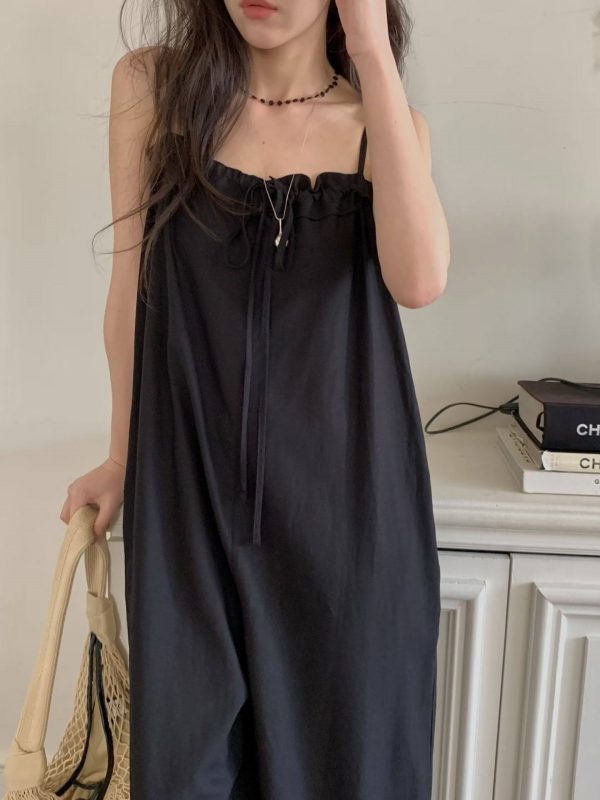 韓 細肩帶連身寬褲 2色