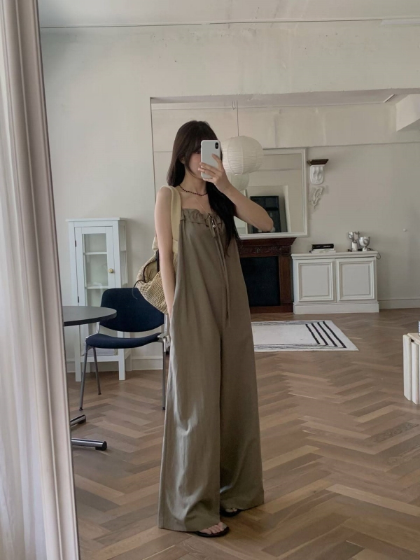 韓 細肩帶連身寬褲 2色