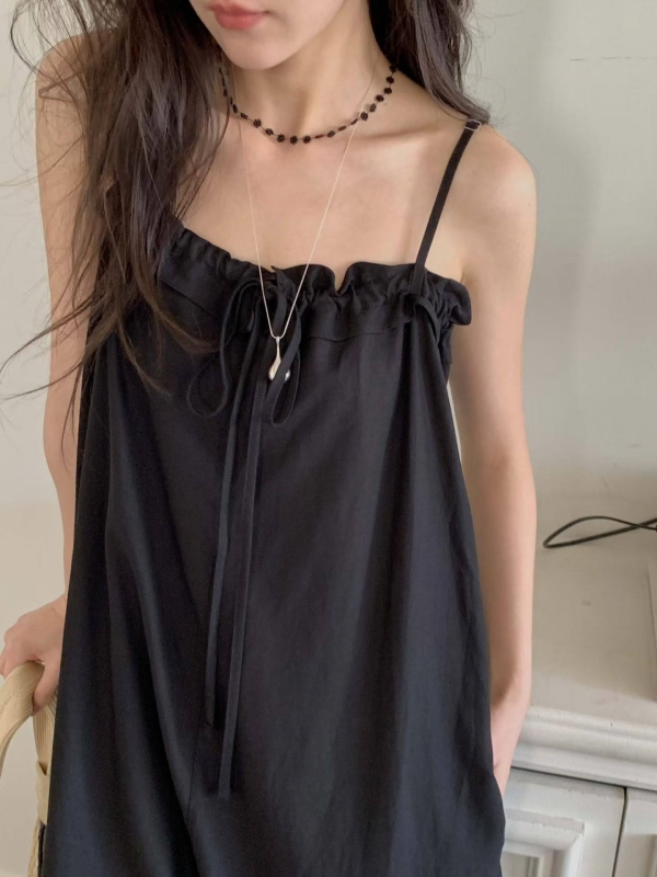 韓 細肩帶連身寬褲 2色