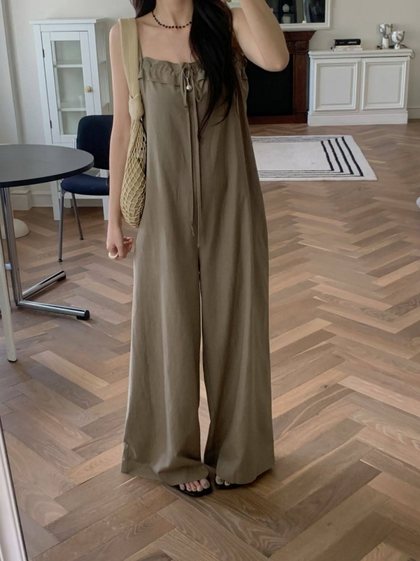 韓 細肩帶連身寬褲 2色