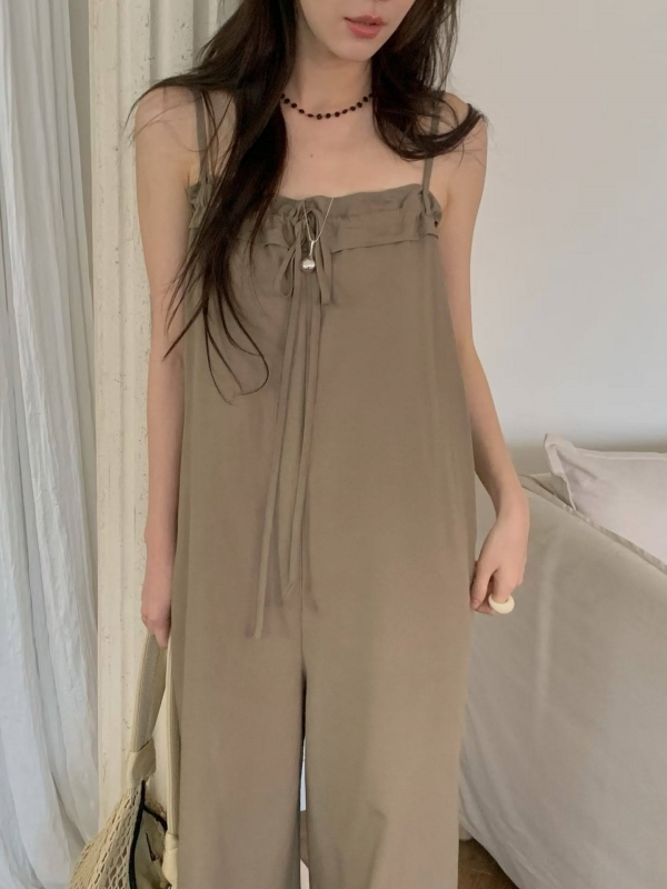 韓 細肩帶連身寬褲 2色