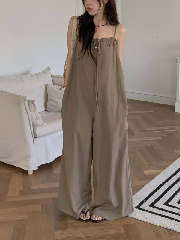 韓 細肩帶連身寬褲 2色