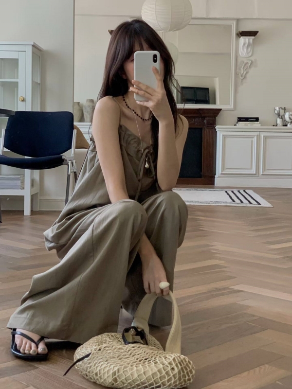 韓 細肩帶連身寬褲 2色