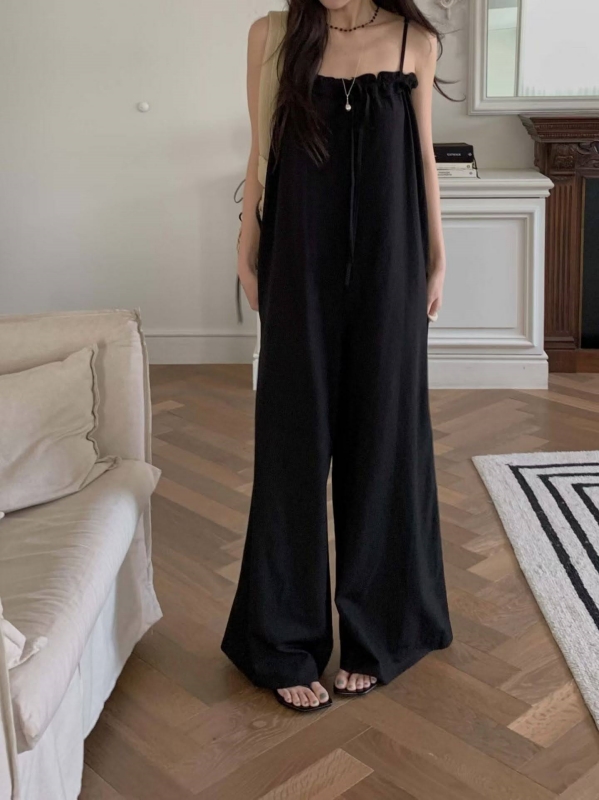 韓 細肩帶連身寬褲 2色