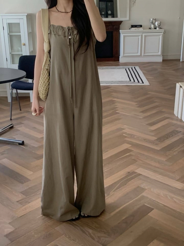 韓 細肩帶連身寬褲 2色