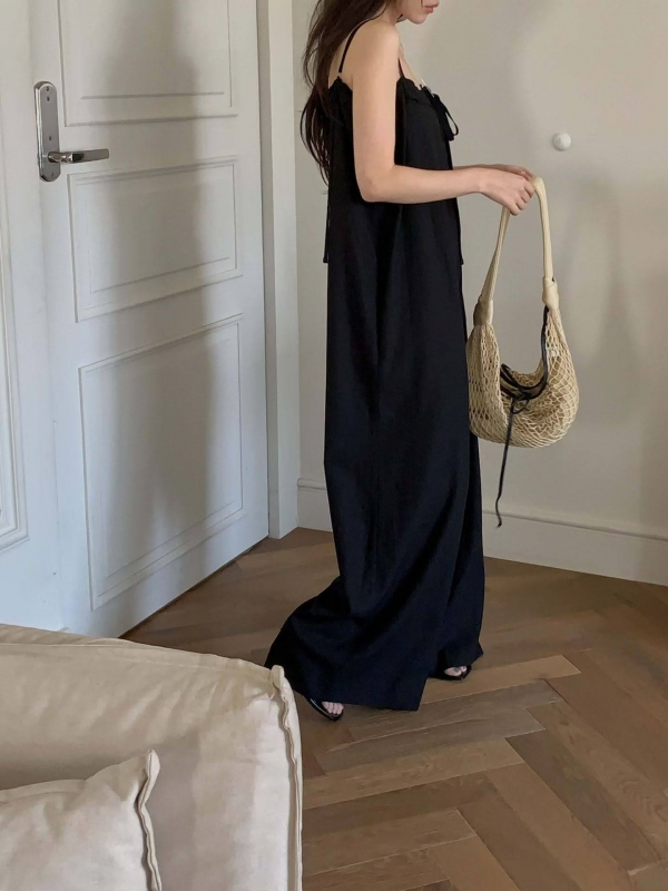 韓 細肩帶連身寬褲 2色