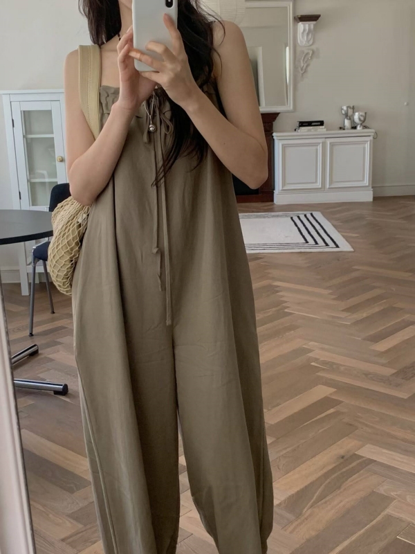 韓 細肩帶連身寬褲 2色