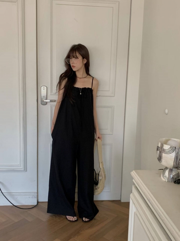 韓 細肩帶連身寬褲 2色