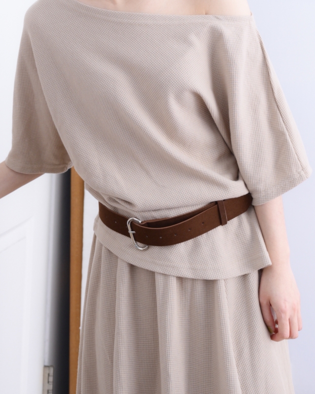 韓 鬆餅格上衣+長裙套裝 2色