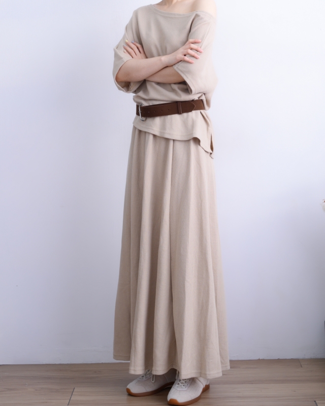 韓 鬆餅格上衣+長裙套裝 2色