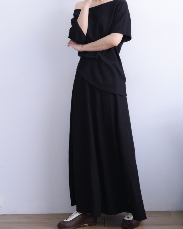 韓 鬆餅格上衣+長裙套裝 2色