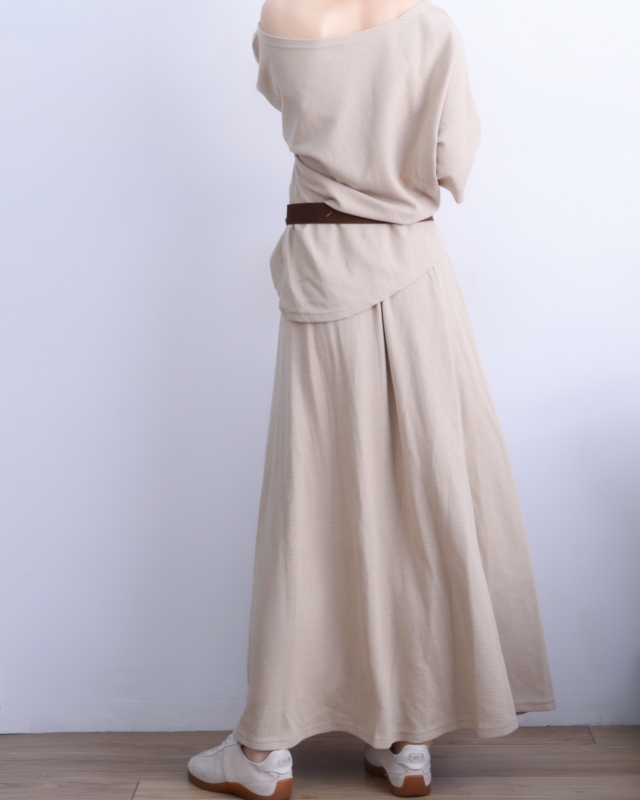 韓 鬆餅格上衣+長裙套裝 2色