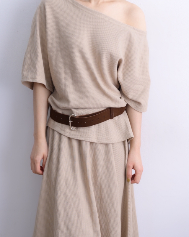 韓 鬆餅格上衣+長裙套裝 2色