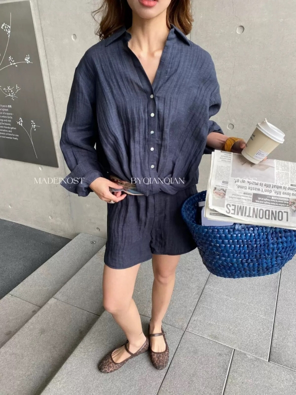 韓 襯衫+短褲套裝 3色