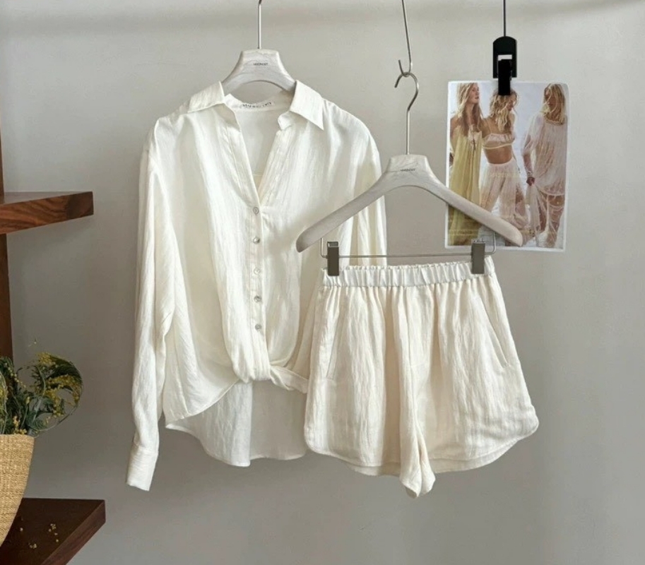 韓 襯衫+短褲套裝 3色