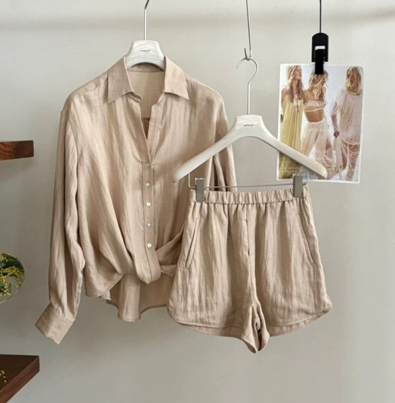 韓 襯衫+短褲套裝 3色