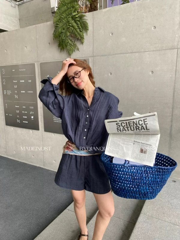 韓 襯衫+短褲套裝 3色