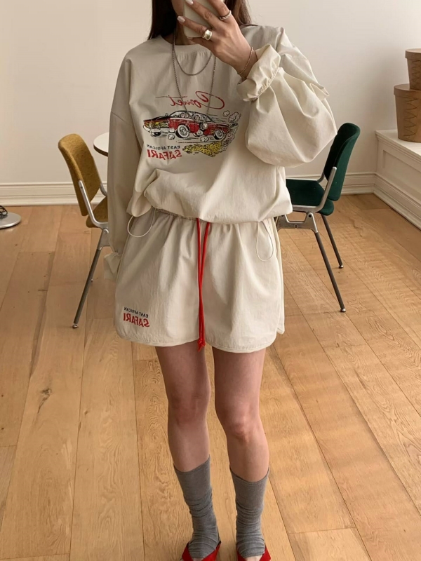 韓 復古車上衣+短褲套裝 3色