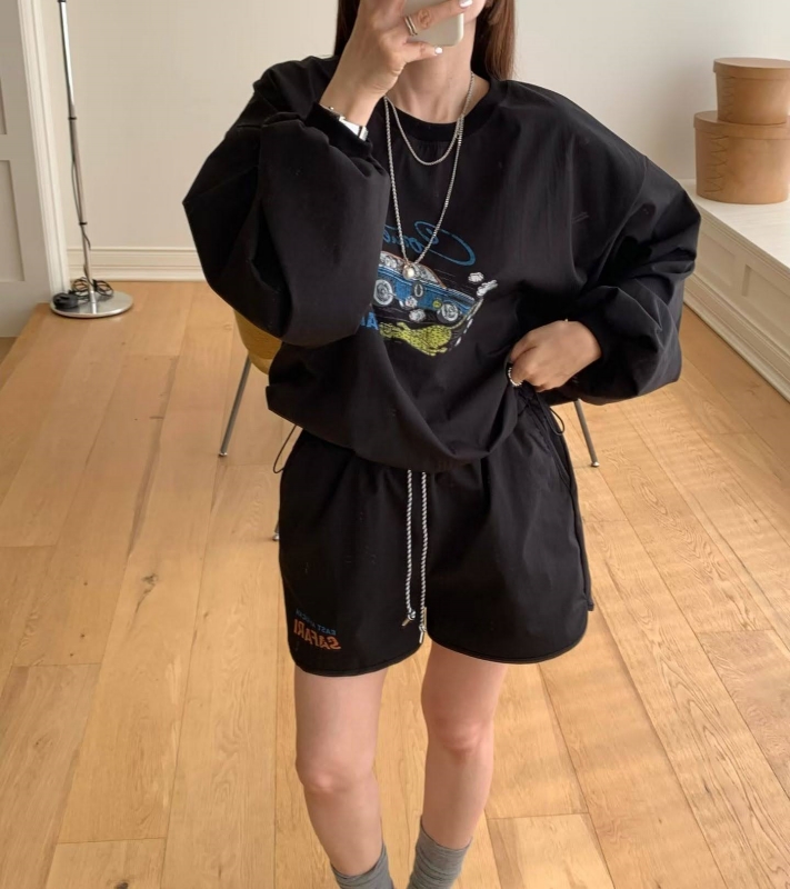 韓 復古車上衣+短褲套裝 3色