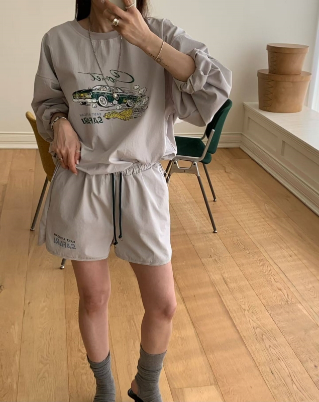 韓 復古車上衣+短褲套裝 3色