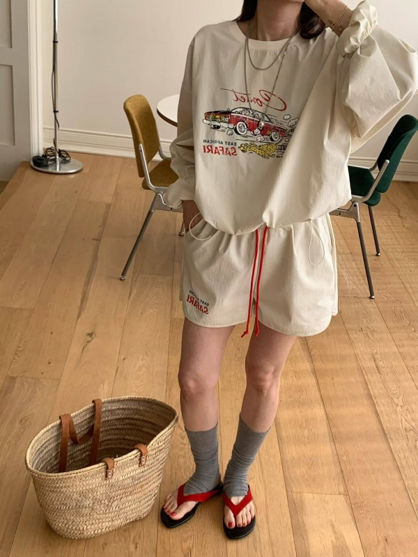 韓 復古車上衣+短褲套裝 3色