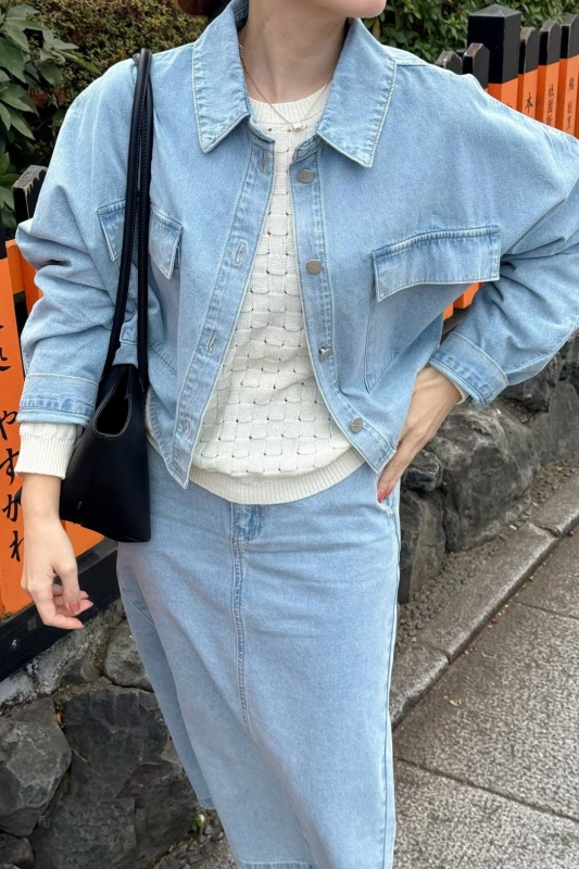 韓 淺色短牛仔外套 size