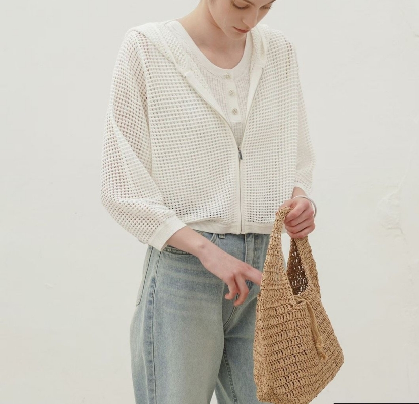 韓 洞洞針織連帽外套 2色