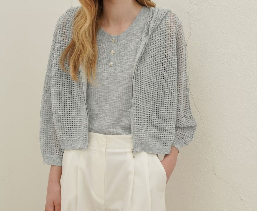 韓 洞洞針織連帽外套 2色