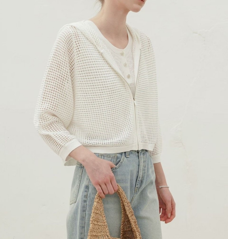 韓 洞洞針織連帽外套 2色