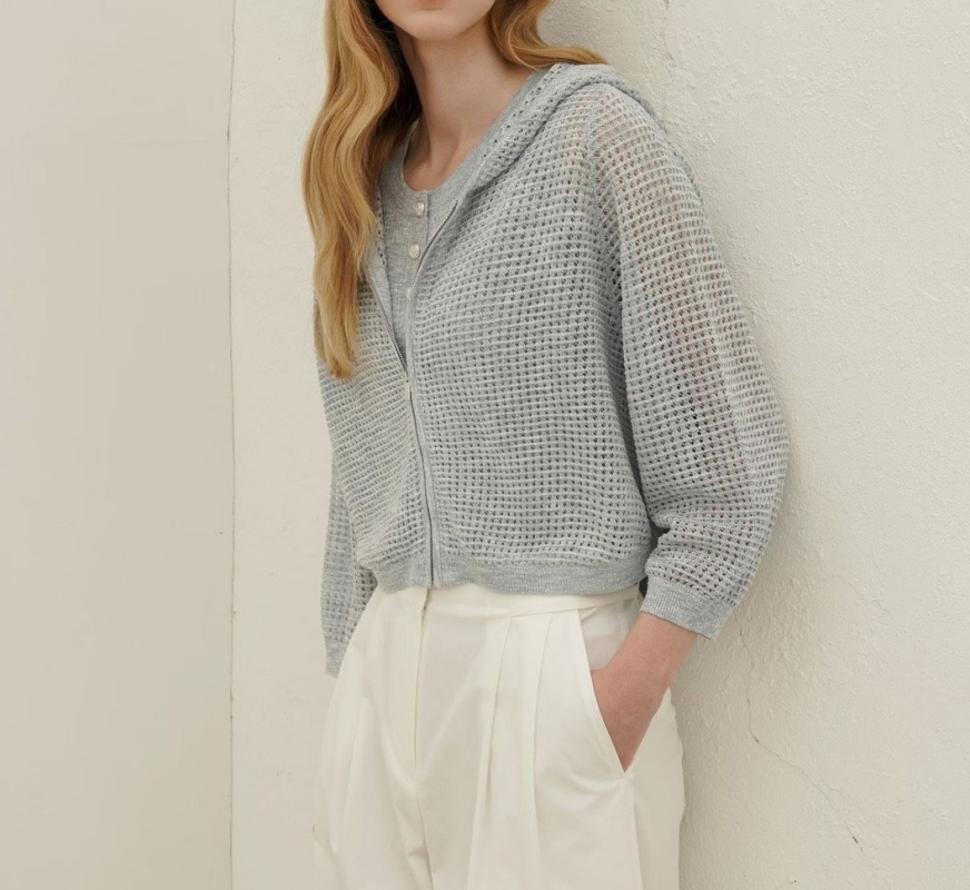 韓 洞洞針織連帽外套 2色