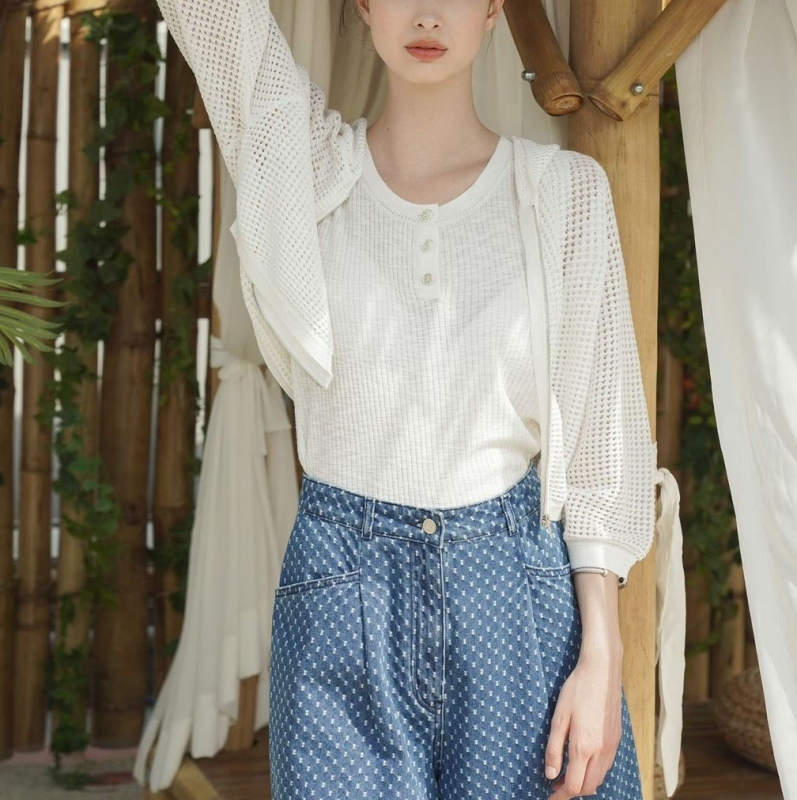 韓 洞洞針織連帽外套 2色