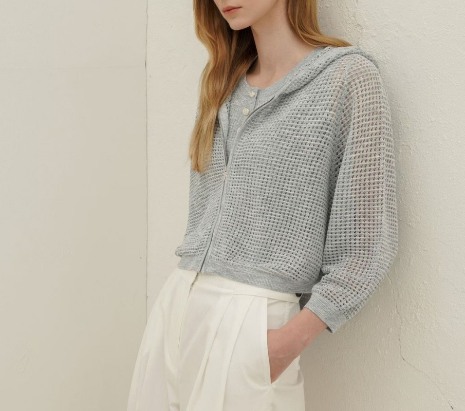 韓 洞洞針織連帽外套 2色