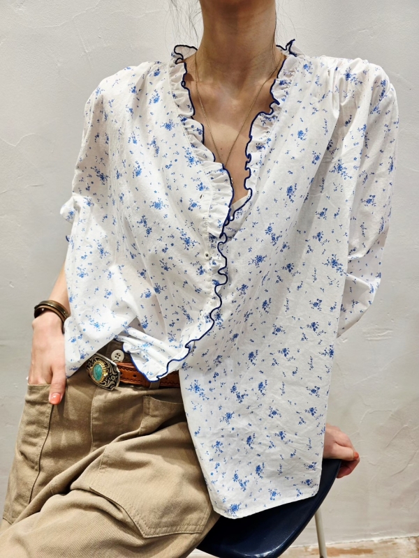 韓 小碎花滾邊領小外套 2色