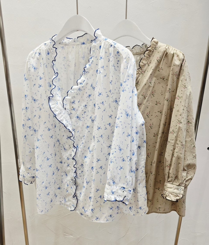 韓 小碎花滾邊領小外套 2色