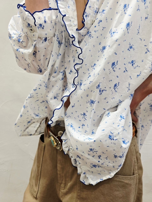 韓 小碎花滾邊領小外套 2色