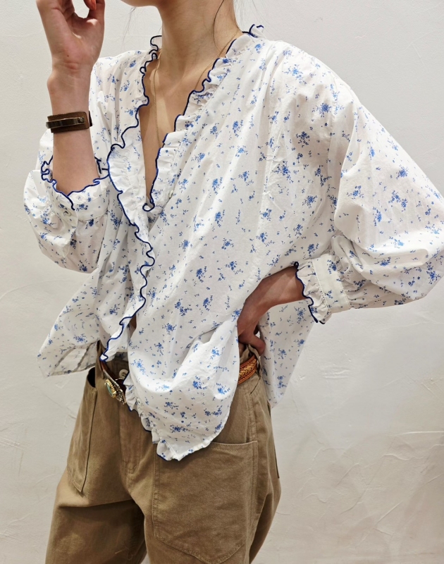 韓 小碎花滾邊領小外套 2色