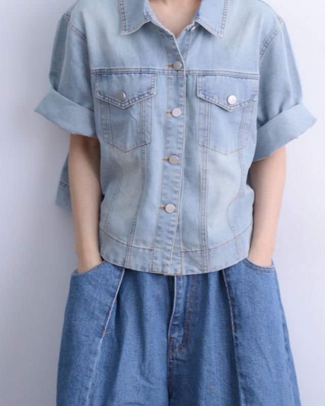 韓 短袖牛仔外套  size