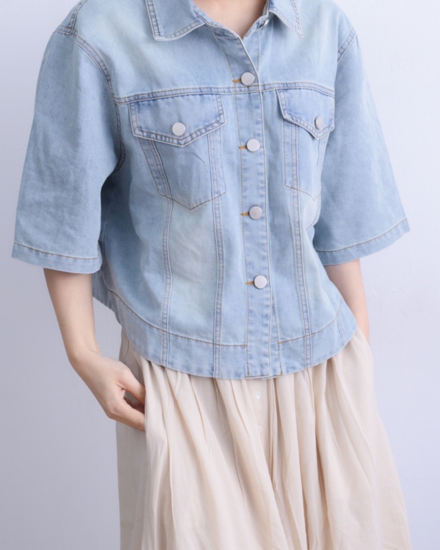 韓 短袖牛仔外套  size