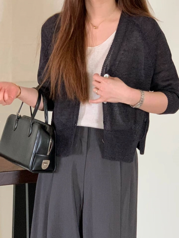 韓 四釦針織短版外套 4色 size