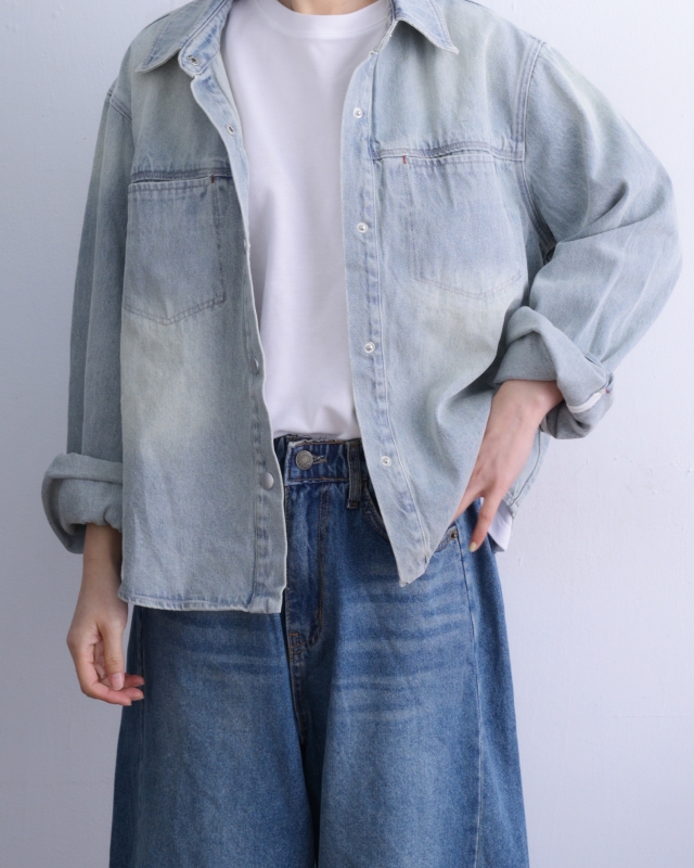 韓 刷色牛仔襯衫外套 size