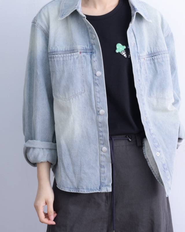 韓 刷色牛仔襯衫外套 size