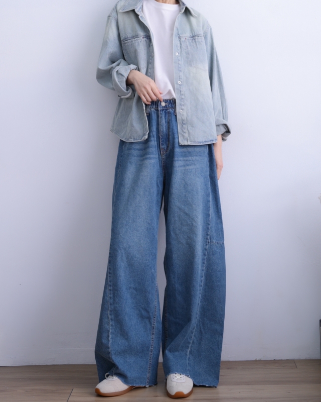 韓 刷色牛仔襯衫外套 size