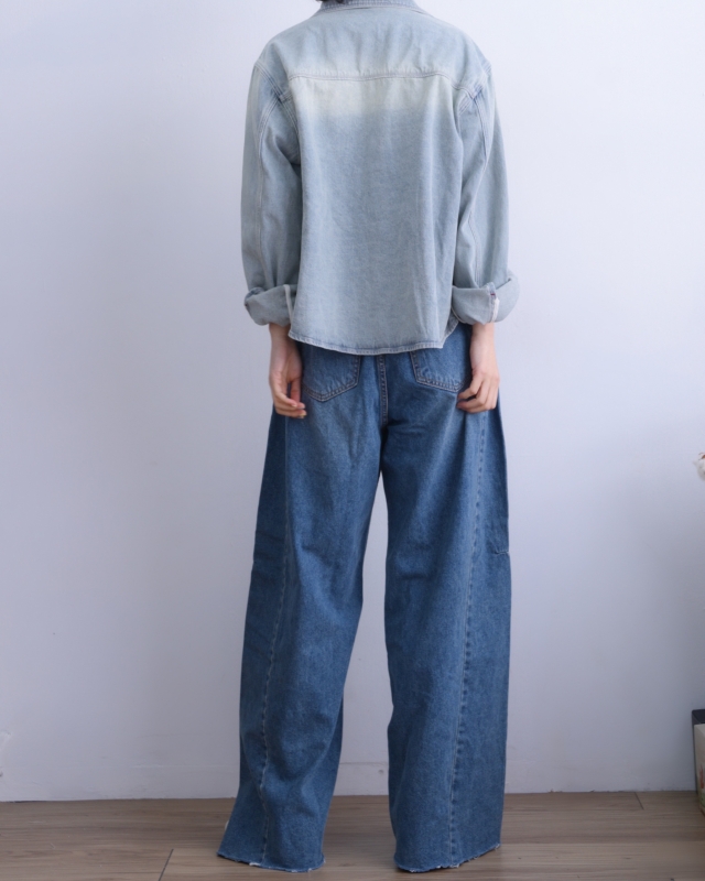 韓 刷色牛仔襯衫外套 size