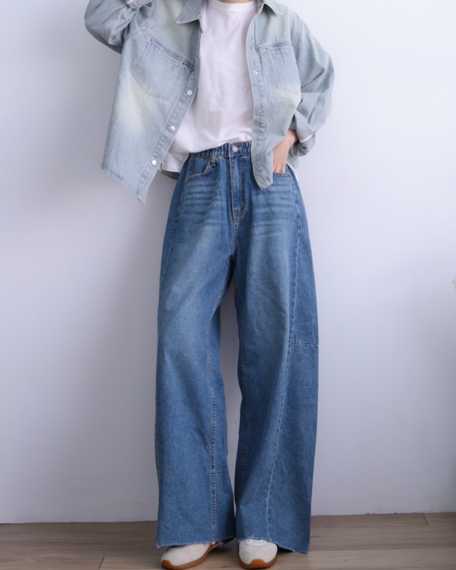 韓 刷色牛仔襯衫外套 size