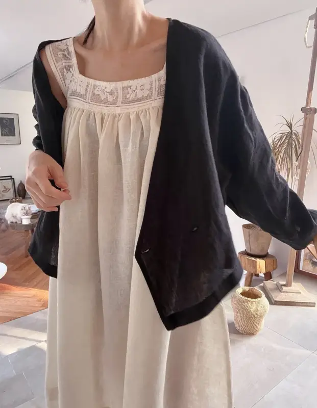 韓 大V領棉麻外套 2色