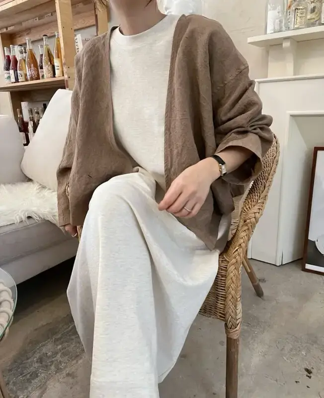 韓 大V領棉麻外套 2色